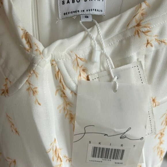 SABO STITCH Short Puff Sleeve Long Ivory Summer Maxi Dress Size US S - Picture 11 of 11